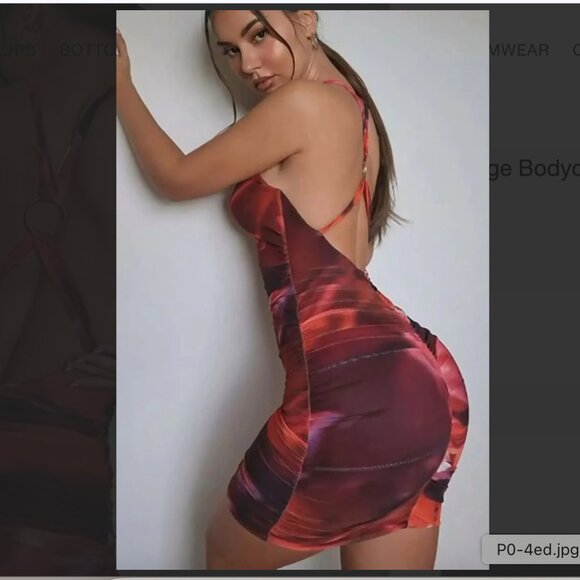 Oh Polly Out Of This World Red Orange Ombré Ruched Bodycon Mini Dress 4 NEW Tags - Picture 10 of 12